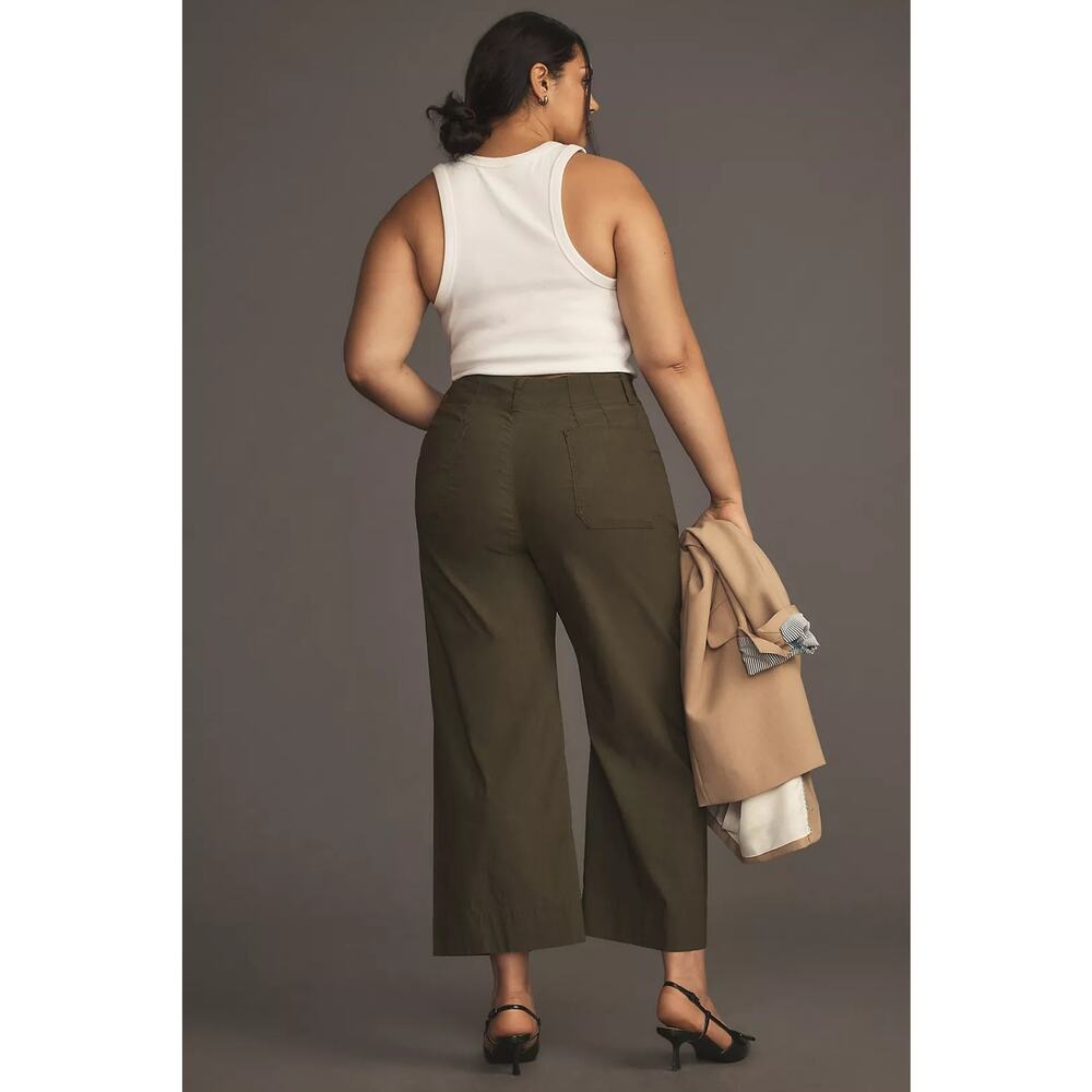 ANTHROPOLOGIE Plus Military Green Colette Linen Blend Wide Leg Pants Sz 24W - Picture 8 of 12